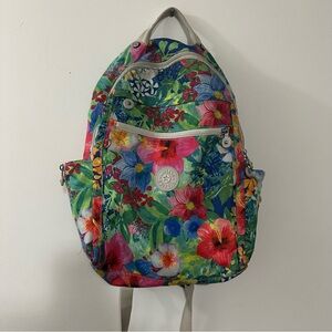 Kipling Multicolor Floral Backpack Bag Missing Monkey Charm